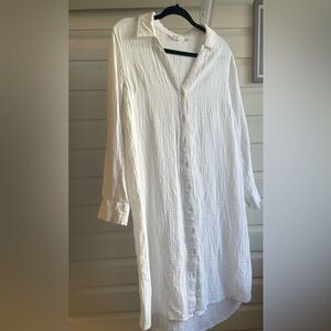Beach coverup Lightweight White Button-Front Dress